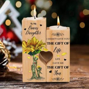 Ornaments |   To My Bonus Daughter Wood Candle Holder Home & Living burlywood