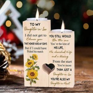 Ornaments |   "To My Daughter In Law From The Start You’Re More Than Just A Daughter "Personalized Wooden Candle Holder Home & Living burlywood