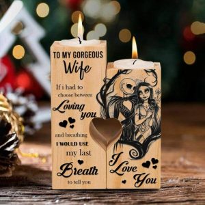 Ornaments |   To My Gorgeous Wife Candle Holder "I Would Use My Last Breathe To Tell You I Love You"Personalized Gift For Wife Home & Living burlywood