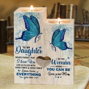 Ornaments |   Wooden Candle Holder Gift For Daughter With Butterfly Pattern Home & Living Ornaments