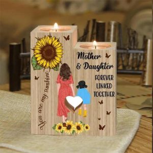 Ornaments |   Wooden Candle Holder Gift For Mother’s Day "Mother And Daughter Forever Linked Together" Home & Living Ornaments