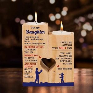 Ornaments |   Wooden Candle Holder Gift From Dad To Daughter "I Wil Be Always Your No.1 Fan" Home & Living Ornaments