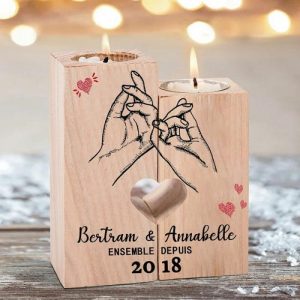 Ornaments |   Wooden Candle Holder Pinky Heart Promise Couple Name Candlesticks Home & Living Ornaments