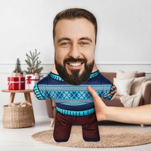 Pillows |   Custom Face Pillow Christmas Sweater Blue Face Pillow Home & Living Pillows