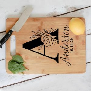 Kitchen |   Personalized Name Square Charcuterie Board With Custom Letter With Flower Beautiful Present For Mom Home & Living Kitchen