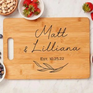 Kitchen |   Personalized Name Square Charcuterie Board With Floating Leaves Pattern Gift For Couples Home & Living Kitchen