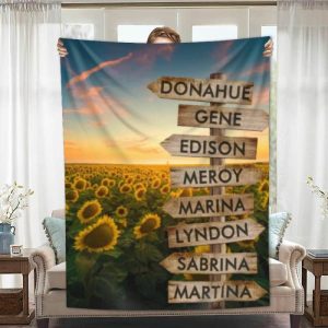 Blankets |   Personalized Name Blanket With Sunflowers Pattern Best Gift For Family Blankets Blankets