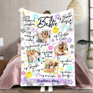 Blankets |   Personalized Picture Blanket With Flowers And Stars Pattern Beautiful Gift For Bestie Blankets Blankets