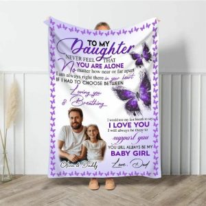 Blankets |   Personalized Picture Blanket With Purple Butterflies Pattern Beautiful Gift For Daughter Blankets Blankets