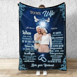 Blankets |   Personalized Picture Blanket With White Birds Pattern Precious Gift For Wife "It’s A Warm Hug" Blankets Blankets