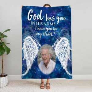 Blankets |   Memorial Throw Blanket Personalized With Photo Angel Wings God Has You In His Arms Blankets Blankets