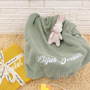 Blankets |   Personalized Baby Knitted Blanket With Embroidered Name Design Best Gift For Kids Blankets beige1