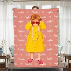 Blankets |   Personalized Picture Blanket With Custom Name And Heart Pattern Cute Gift For Special Person Blankets Blankets