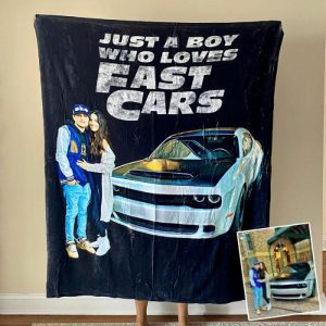 Blankets |   Personalized Picture Car Blanket Cool Present For Friend "Just A Boy Who Loves Cars" Blankets Blankets