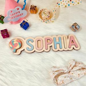 Ornaments |   Personalized Baby Name Puzzle With Cute Lollipop Pattern Fun Gift For Kids Home & Living Ornaments