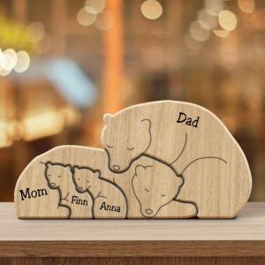 Ornaments |   Personalized Cute Bear Wooden Family Puzzle For Father’s Day Home & Living Ornaments