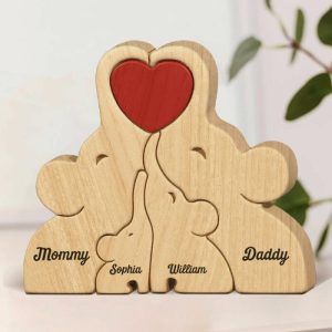 Ornaments |   Personalized Elephant Wooden Family Puzzle For Loved Ones Home & Living Ornaments