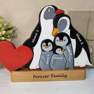 Ornaments |   Personalized Penguin Family Colorful Wooden Puzzle Warm Gift Home & Living Ornaments