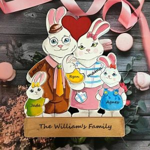 Ornaments |   Personalized Rabbit Family Colorful Wooden Puzzle Warm Gift Home & Living Ornaments