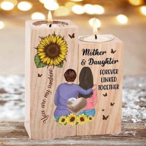 Ornaments |   Wooden Candle Holder Gift For Mother’s Day With Sunflower Pattern Home & Living Ornaments